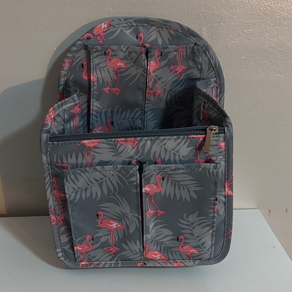 Flamingo Print Gray Backpack